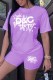 Purple Casual Print Letter O Neck Short Sleeve Two Pieces