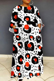 Red Casual Print Patchwork O Neck Printed Dress Plus Size Dresses