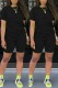 Black Casual Solid Basic O Neck Short Sleeve Two Pieces