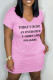 Pink Casual Letter Print Basic V Neck Short Sleeve Dress