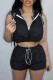 Black Casual Solid Basic Hooded Collar Sleeveless Two Pieces