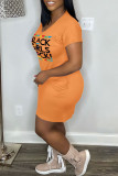 Pink Casual Print Basic V Neck Short Sleeve Dress