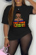 Black Casual Print Basic O Neck T-Shirts
