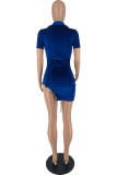 Red Sexy Casual Solid Asymmetrical V Neck Short Sleeve Dress