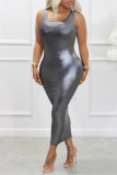 Rust Red Sexy Solid Patchwork U Neck One Step Skirt Dresses