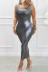 Silver Gray Sexy Solid Patchwork U Neck One Step Skirt Dresses
