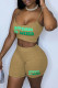 Khaki Sexy Casual Letter Print Basic Spaghetti Strap Sleeveless Two Pieces
