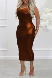 Rust Red Sexy Solid Patchwork U Neck One Step Skirt Dresses