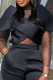 Black Street Solid Patchwork O Neck Tops