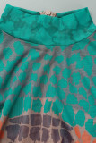 Orange Sexy Print Patchwork Half A Turtleneck Skinny Jumpsuits