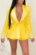 Yellow Casual Solid Tassel Patchwork Asymmetrical Turn-back Collar Long Sleeve Two Pieces