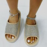 Apricot Casual Rhinestone Round Shoes