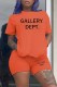 Orange Casual Print Letter O Neck Short Sleeve Two Pieces