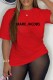 Red Casual Print Letter O Neck T-Shirts