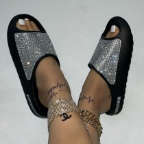 Black Casual Rhinestone Round Shoes
