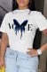 White Casual Print Letter O Neck T-Shirts
