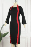 Rose Red Vintage Elegant Solid Patchwork Slit Halter One Step Skirt Dresses