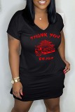 Pink Sexy Print Basic V Neck Short Sleeve Dress