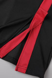 Rose Red Vintage Elegant Solid Patchwork Slit Halter One Step Skirt Dresses