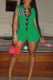 Red Casual Solid Embroidered Patchwork Buckle O Neck Regular Rompers