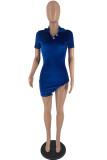 Red Sexy Casual Solid Asymmetrical V Neck Short Sleeve Dress