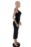Rust Red Sexy Solid Patchwork U Neck One Step Skirt Dresses