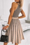 Khaki Casual Solid Patchwork O Neck Sleeveless Dress Dresses