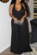 Black Sexy Casual Solid Backless Halter Regular Jumpsuits