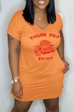 Pink Sexy Print Basic V Neck Short Sleeve Dress