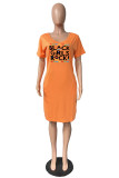 Pink Casual Print Basic V Neck Short Sleeve Dress