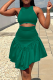 Green Sexy Solid Flounce O Neck Sleeveless Two Pieces