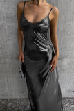 Silver Sexy Solid Patchwork Spaghetti Strap Sling Dress Dresses