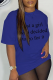 Navy Blue Street Daily Print Letter O Neck T-Shirts