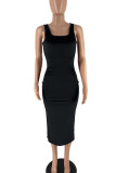 Rust Red Sexy Solid Patchwork U Neck One Step Skirt Dresses