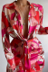 Rose Red Casual Print Patchwork Turndown Collar Shirt Dress Dresses