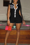 Red Casual Solid Embroidered Patchwork Buckle O Neck Regular Rompers