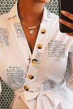 White Casual Print Bandage Patchwork Asymmetrical V Neck Tops