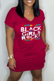 Pink Casual Print Basic V Neck Short Sleeve Dress