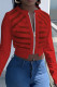 Red Casual Solid Patchwork Zipper Collar Outerwear
