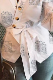 White Casual Print Bandage Patchwork Asymmetrical V Neck Tops