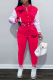 Rose Red Street Print Buckle Cardigan Collar Long Sleeve Two Pieces