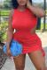 Red Sexy Solid Hollowed Out Patchwork Backless O Neck Pencil Skirt Dresses