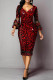 Red Elegant Print Patchwork V Neck One Step Skirt Dresses