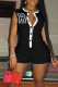Black Casual Solid Embroidered Patchwork Buckle O Neck Regular Rompers