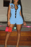 Red Casual Solid Embroidered Patchwork Buckle O Neck Regular Rompers