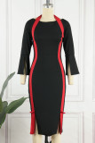 Rose Red Vintage Elegant Solid Patchwork Slit Halter One Step Skirt Dresses