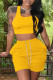 Yellow Casual Solid Basic U Neck Sleeveless Two Pieces