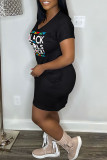 Pink Casual Print Basic V Neck Short Sleeve Dress