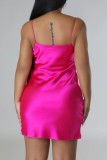 Rose Red Sexy Solid Backless Spaghetti Strap Sleeveless Dress Dresses