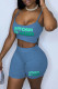 Light Blue Sexy Casual Letter Print Basic Spaghetti Strap Sleeveless Two Pieces